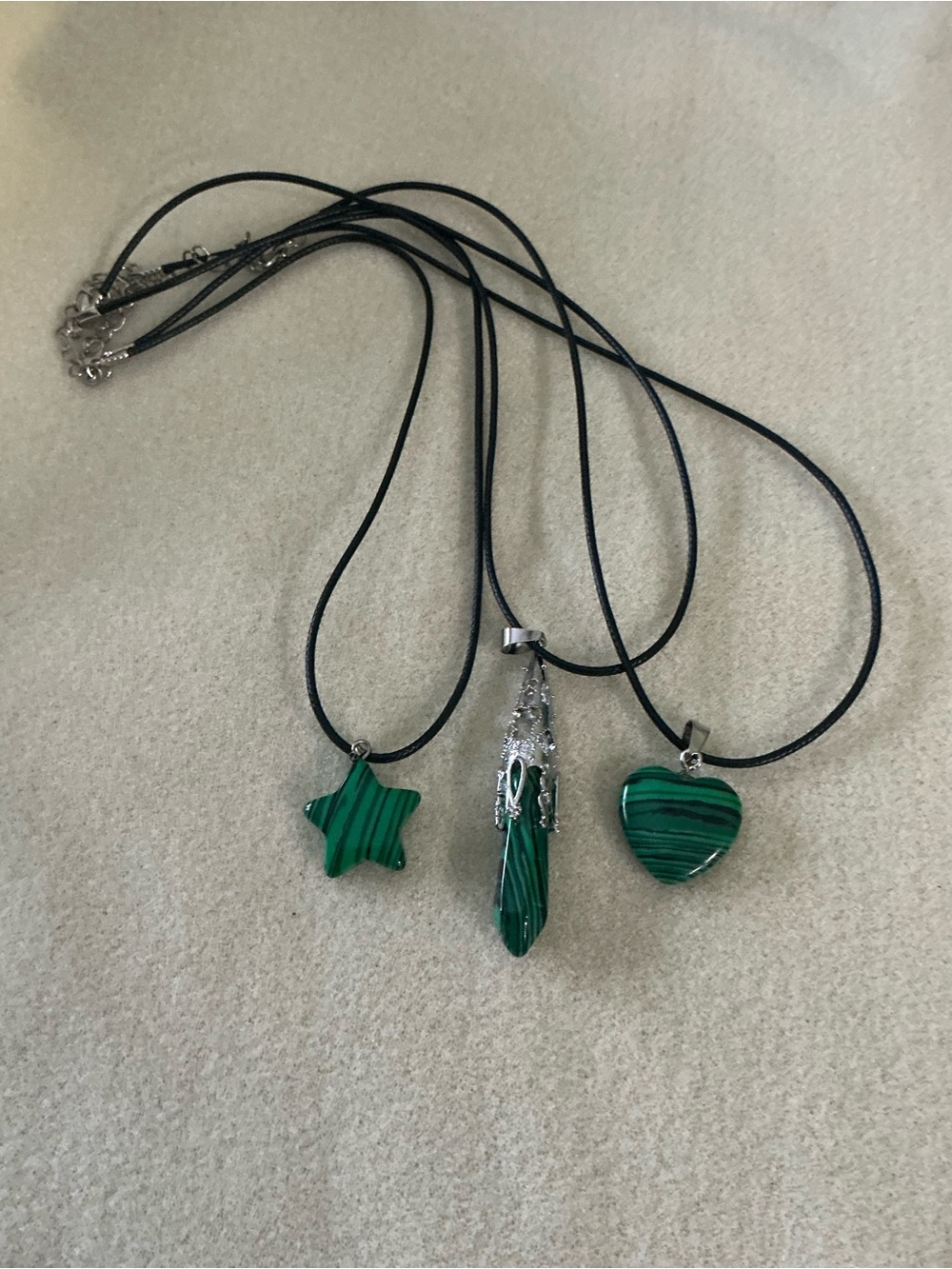 Green Malachite Pendant Necklace - Set of 3